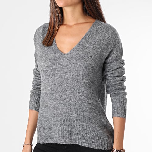 Pull Col V Femme Nora Gris Anthracite Chiné