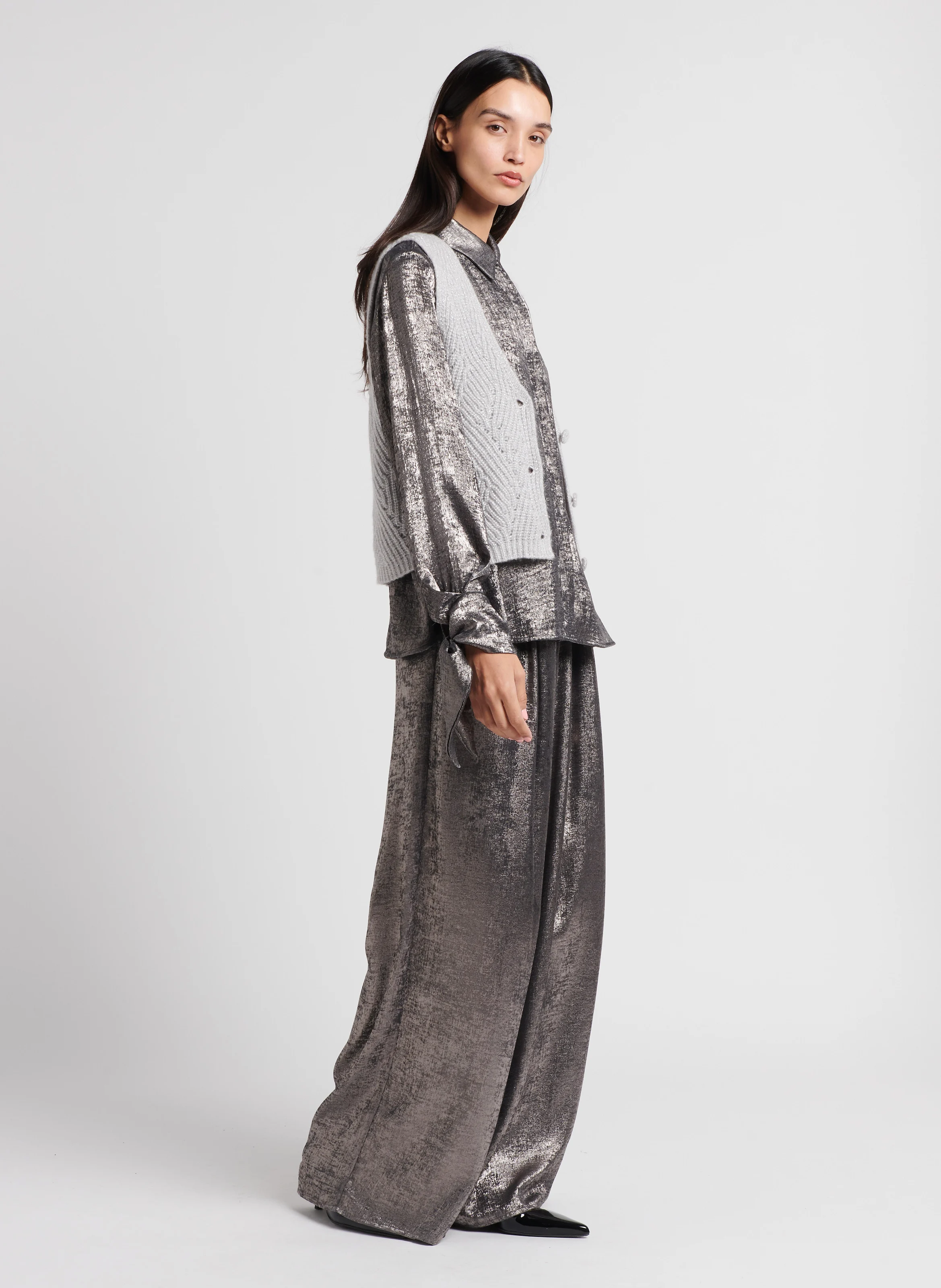 SAKE - Chemise col classique effet métallisé | Gris