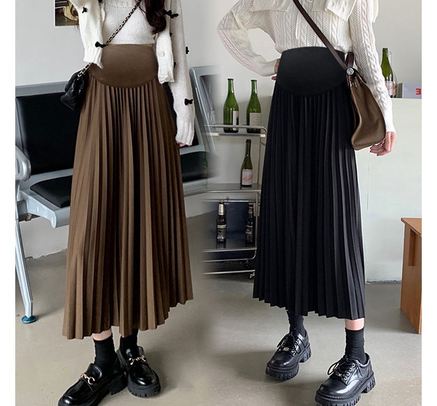 Levsayte - Maternity High Rise Plain Accordion Pleated Midi A-Line Skirt