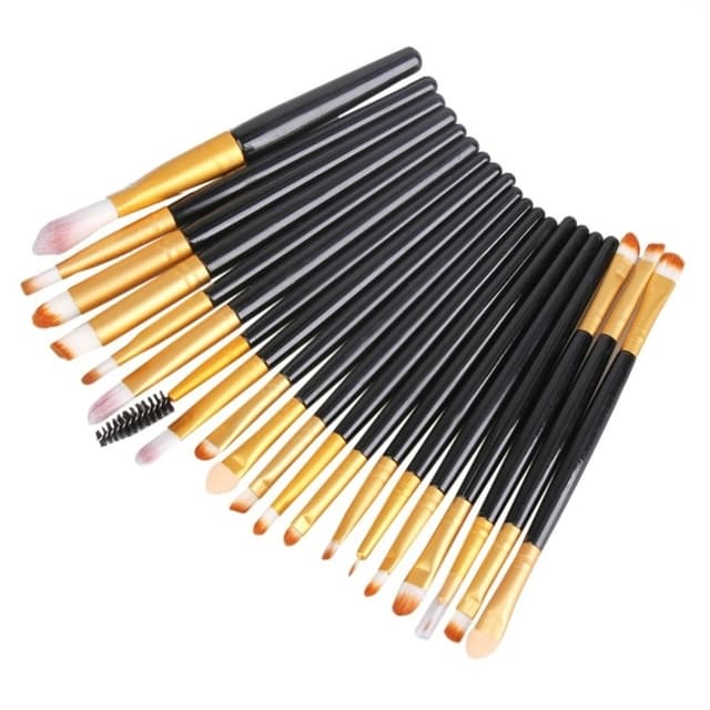 Professionelle blide make-up børster 20-Pack, svart, Guld