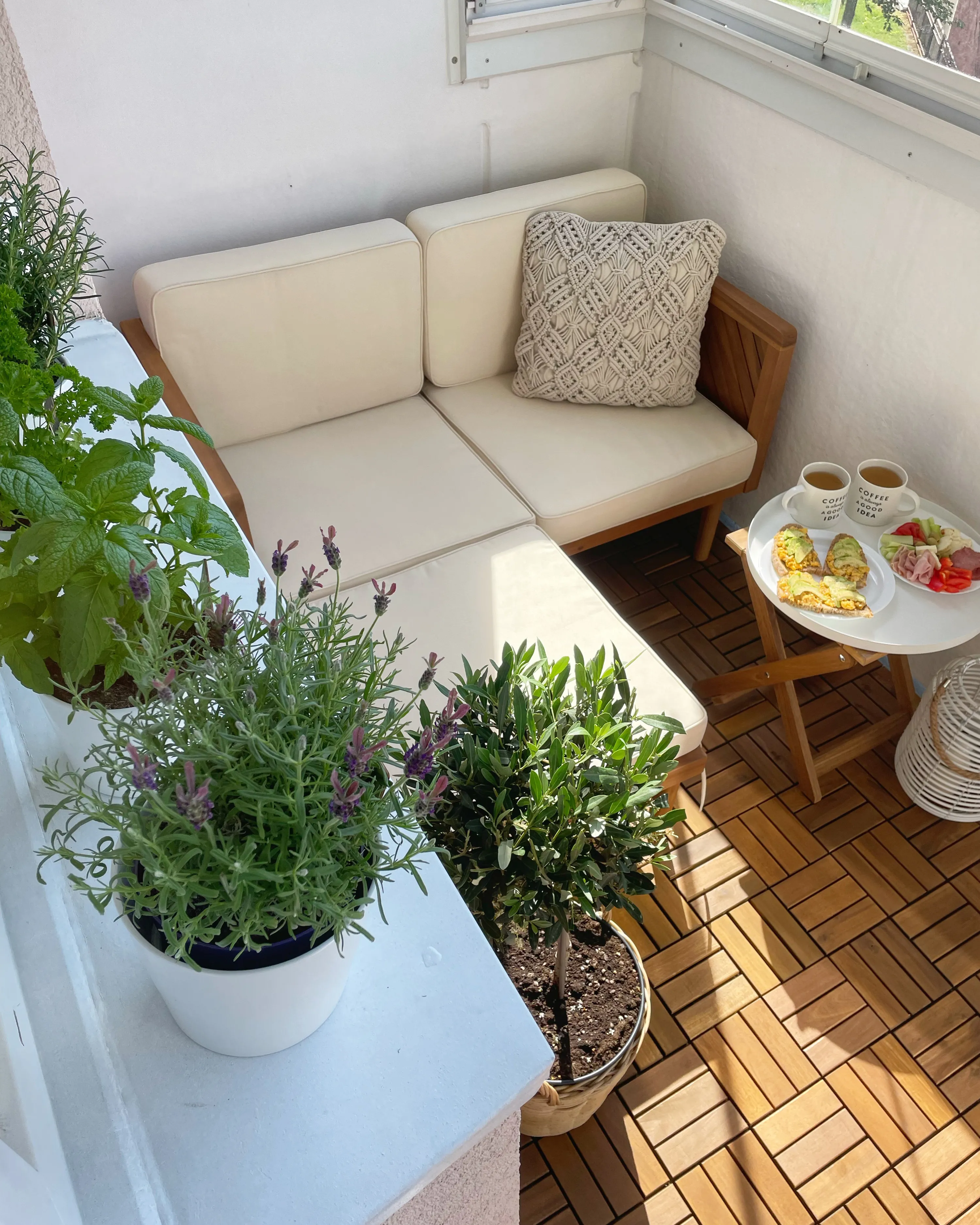 Loungeset met tafel en ottomaan 4-zits BARATTI Acaciahout Bruin