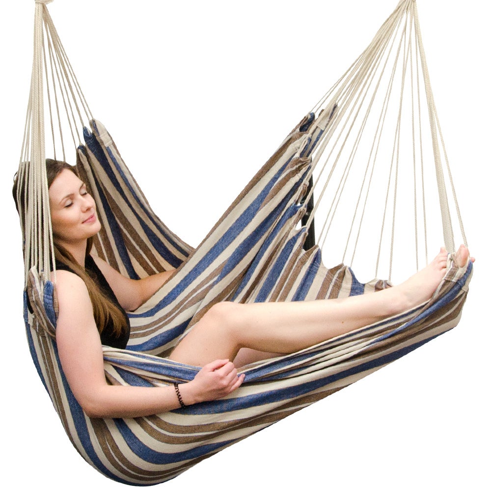 XXL Hangstoel Relaxstoel 185x130cm tot 150kg met blauwbruine strepen