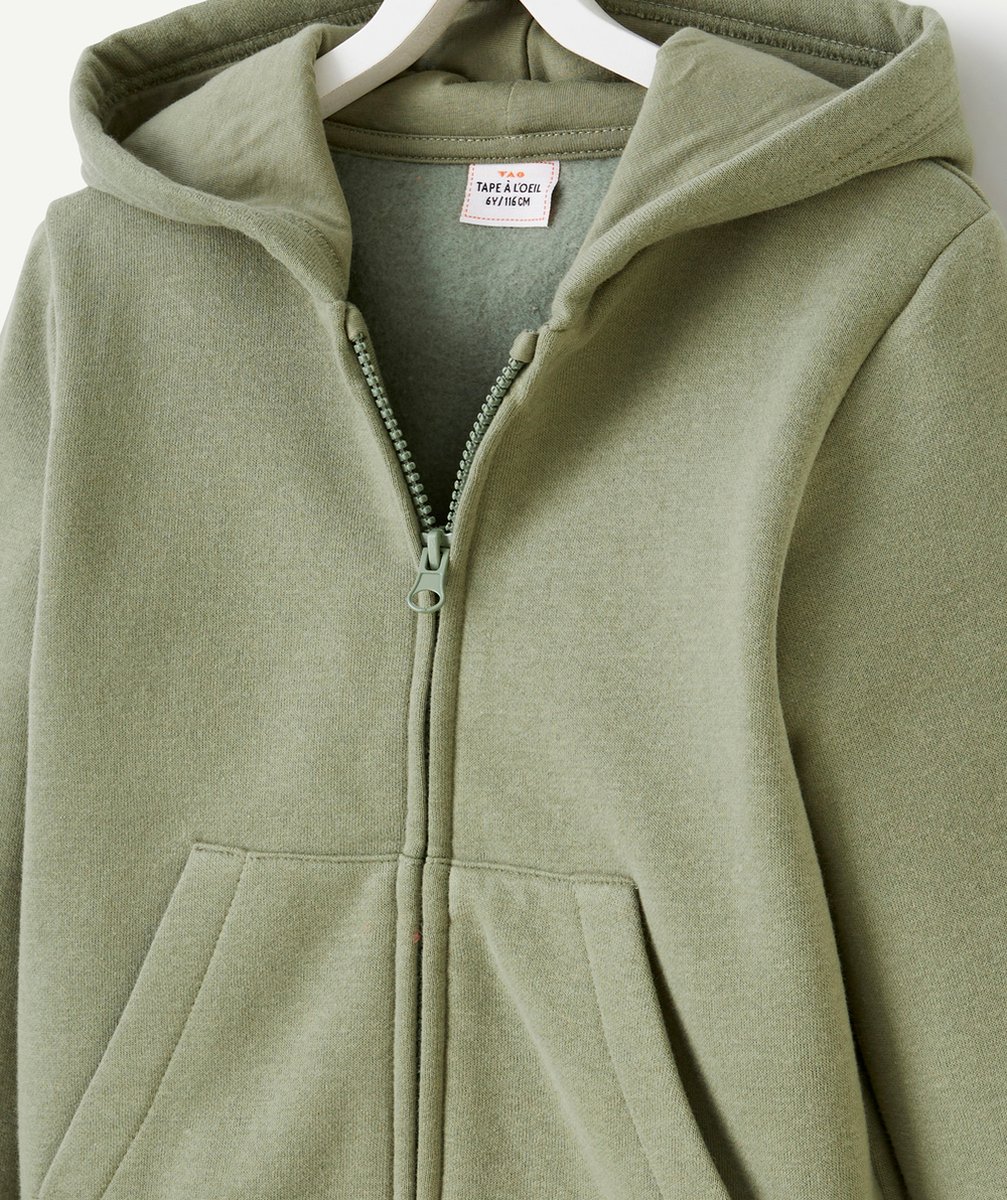 GILET À CAPUCHE GARÇON ZIPPÉ EN FIBRES RECYCLÉES VERT