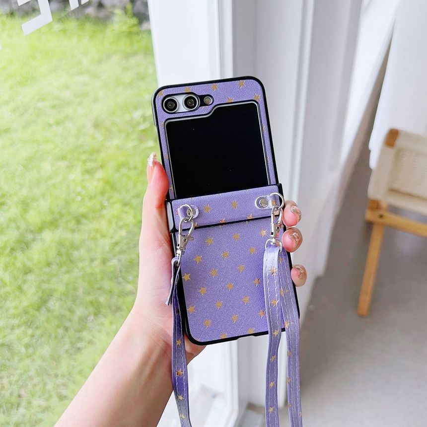 Edgin - Mobiele telefoonhoesje met sterrenpatroon en crossbody-koord - Samsung Galaxy Z Flip 3 / Flip 4 / Flip 5
