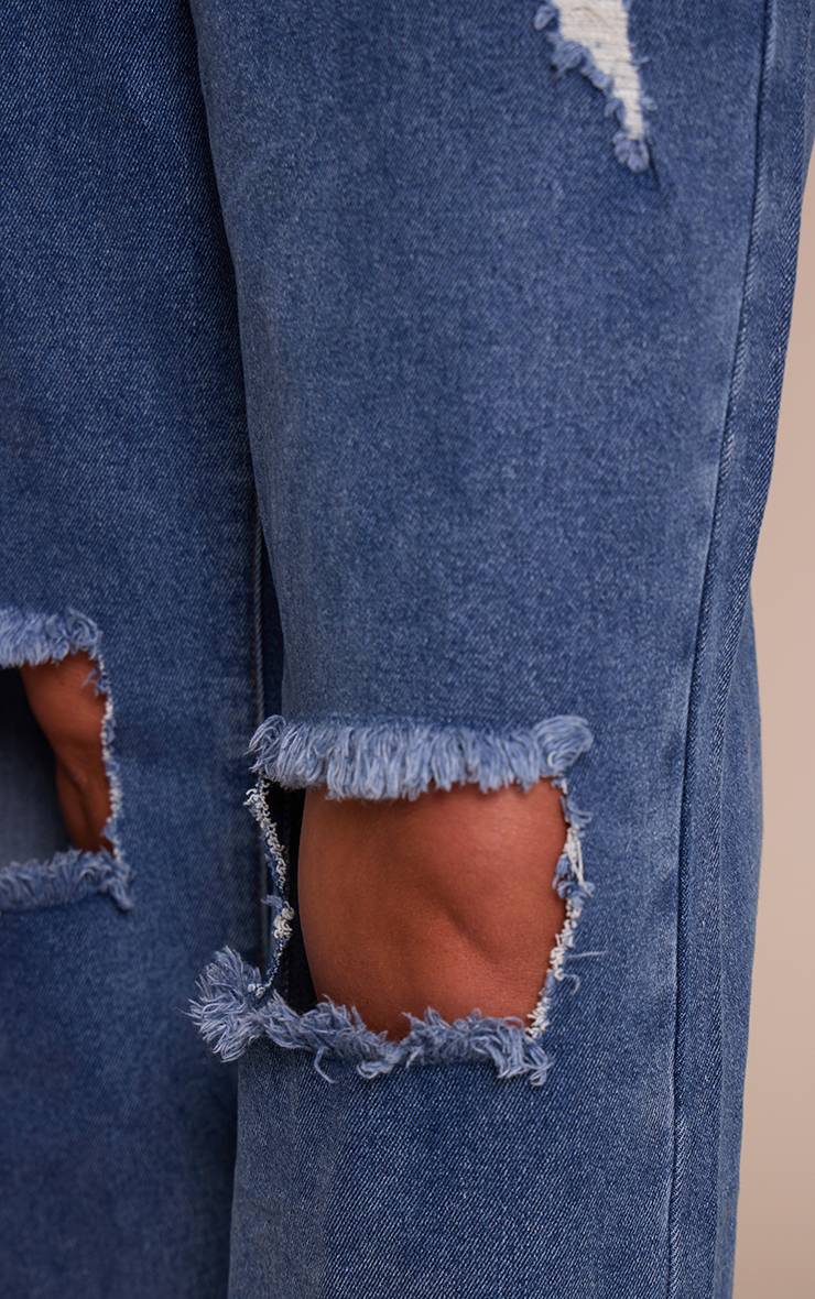 Vintage Mid Wash Jean Large En Denim Stretch Déchiré Aux Genoux Coupe Sculptante