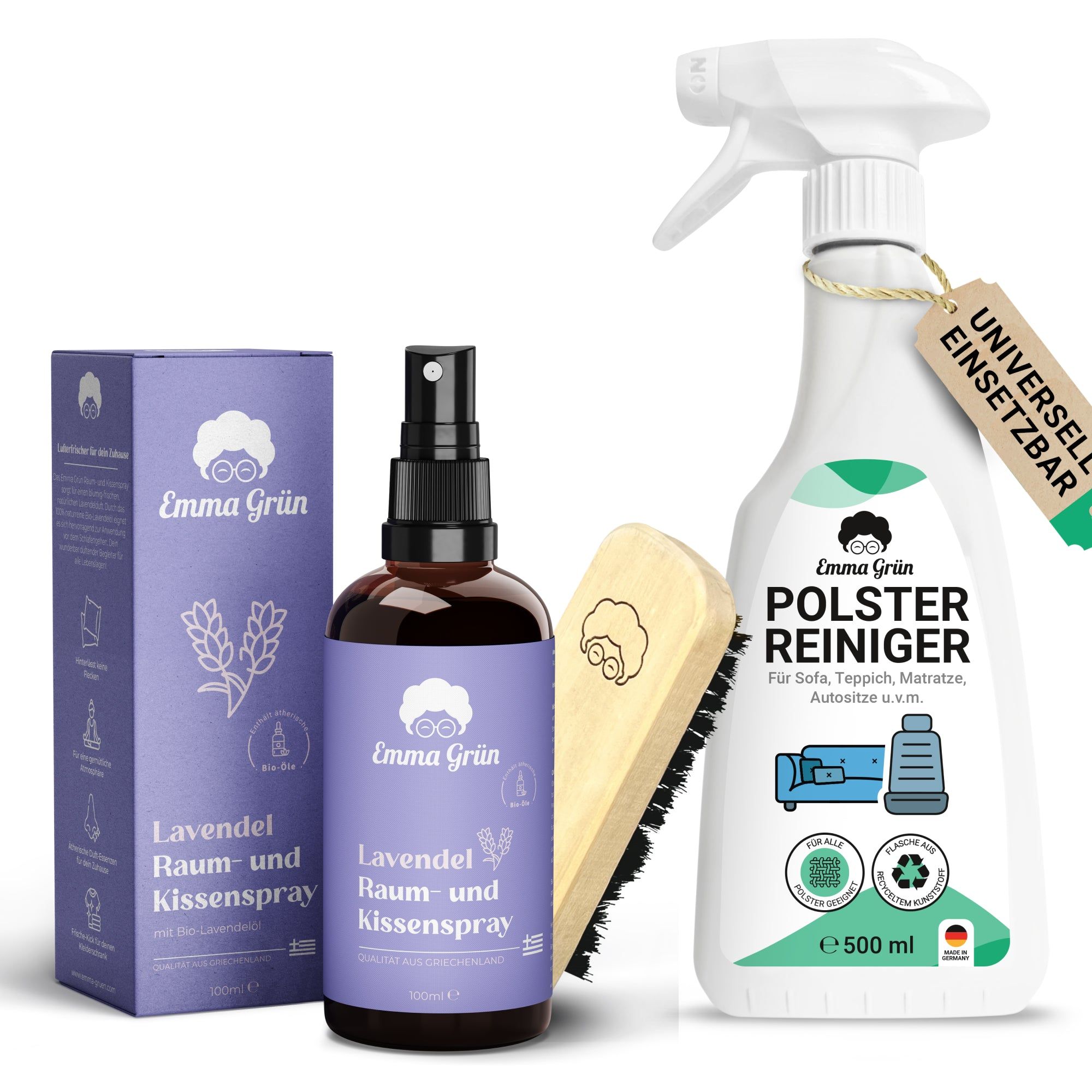 Emma Grün® Sauber & Frisch Spar-Set mit Polsterreiniger & Bio Raumspray Lavendel