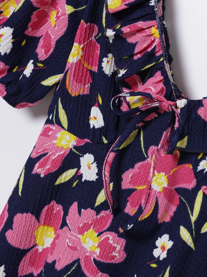 Vestido curto com babados - Azul Marinho Escuro