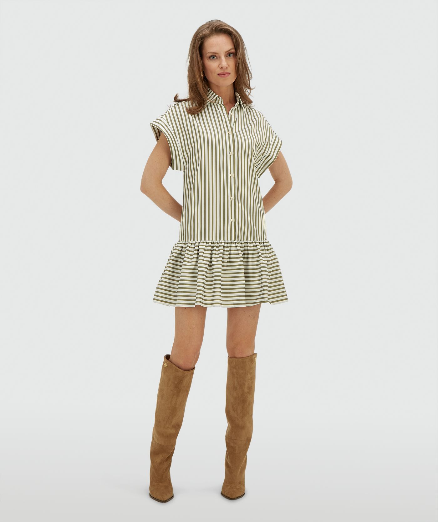 JV-CATO oversized blousejurk met strepen - dark pistachio stripe
