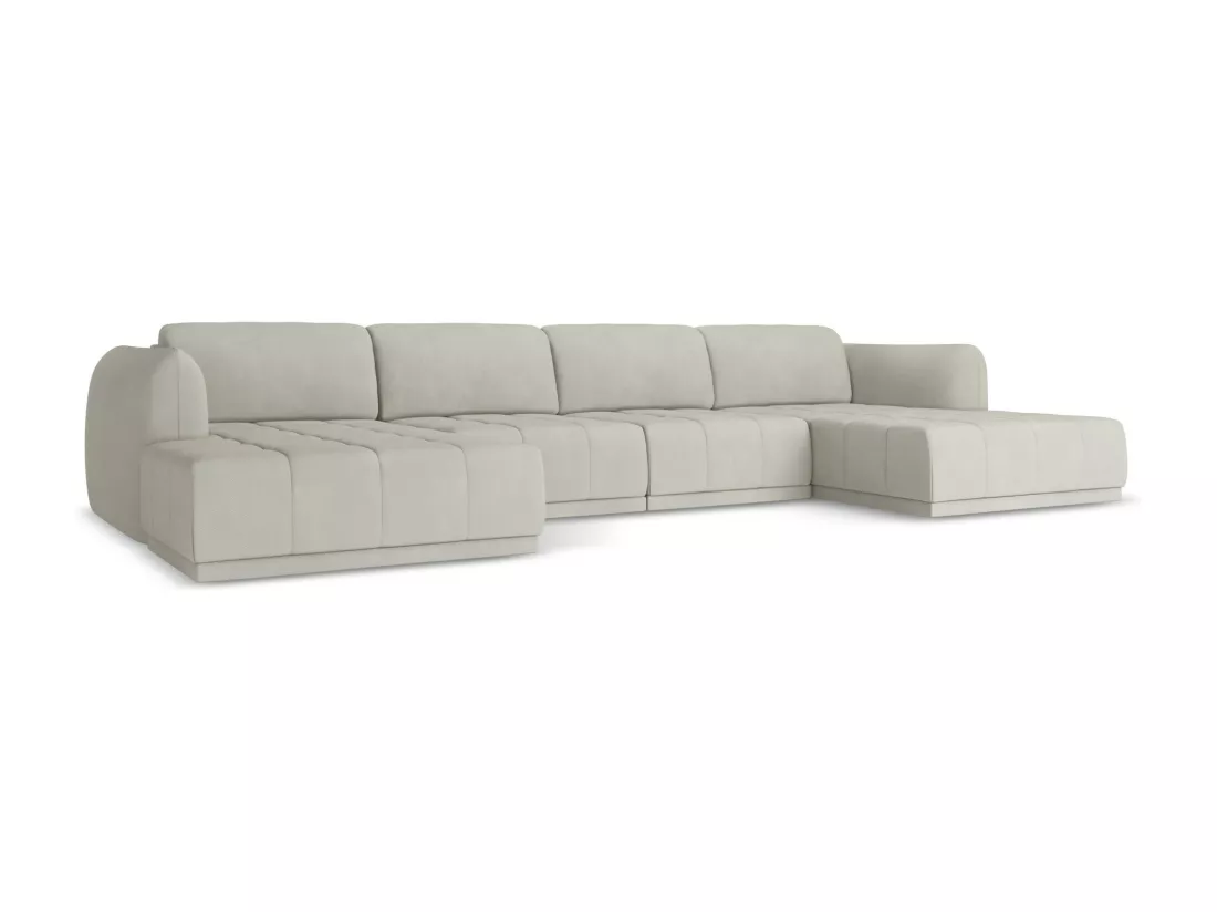 Canapé d'angle panoramique en tissu chenille - beige - HOKU