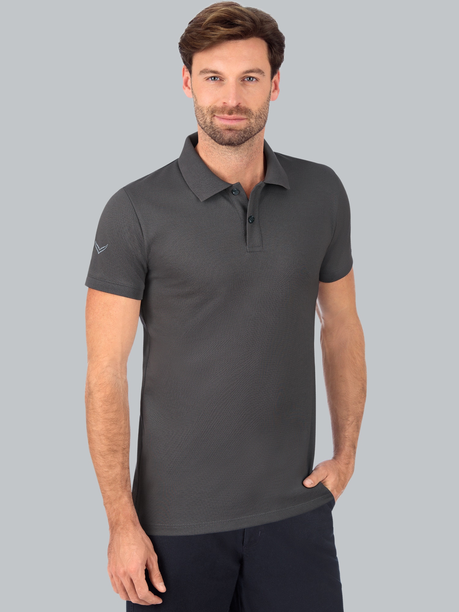 Slim Fit Poloshirt aus DELUXE-Piqué Anthrazit