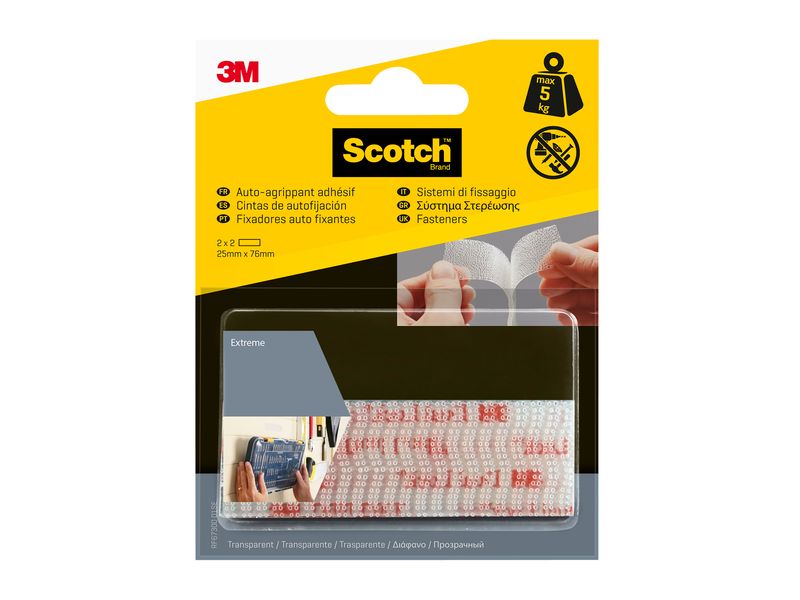 Scotch Klettbandverschluss Extreme, 25 mm x 75 mm, Transpar Wiederverschliessbare Kletthaftband