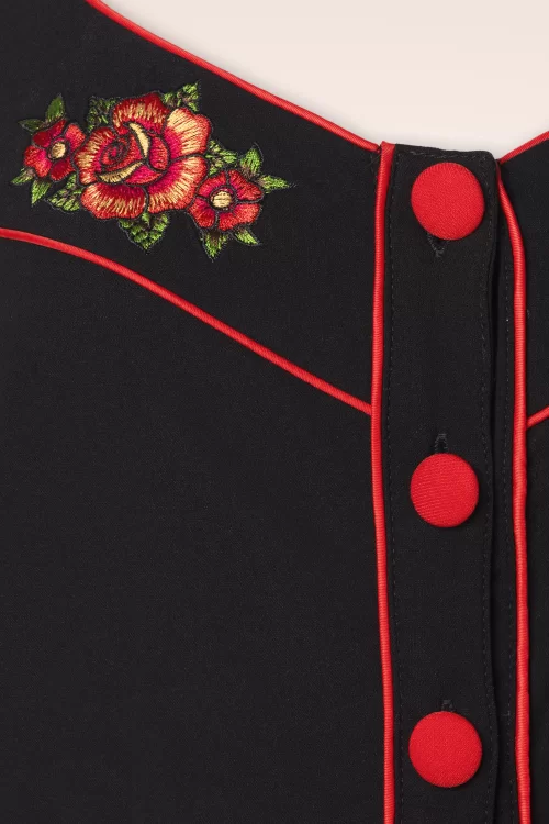 Vixen Rose embroidery jurk in zwart