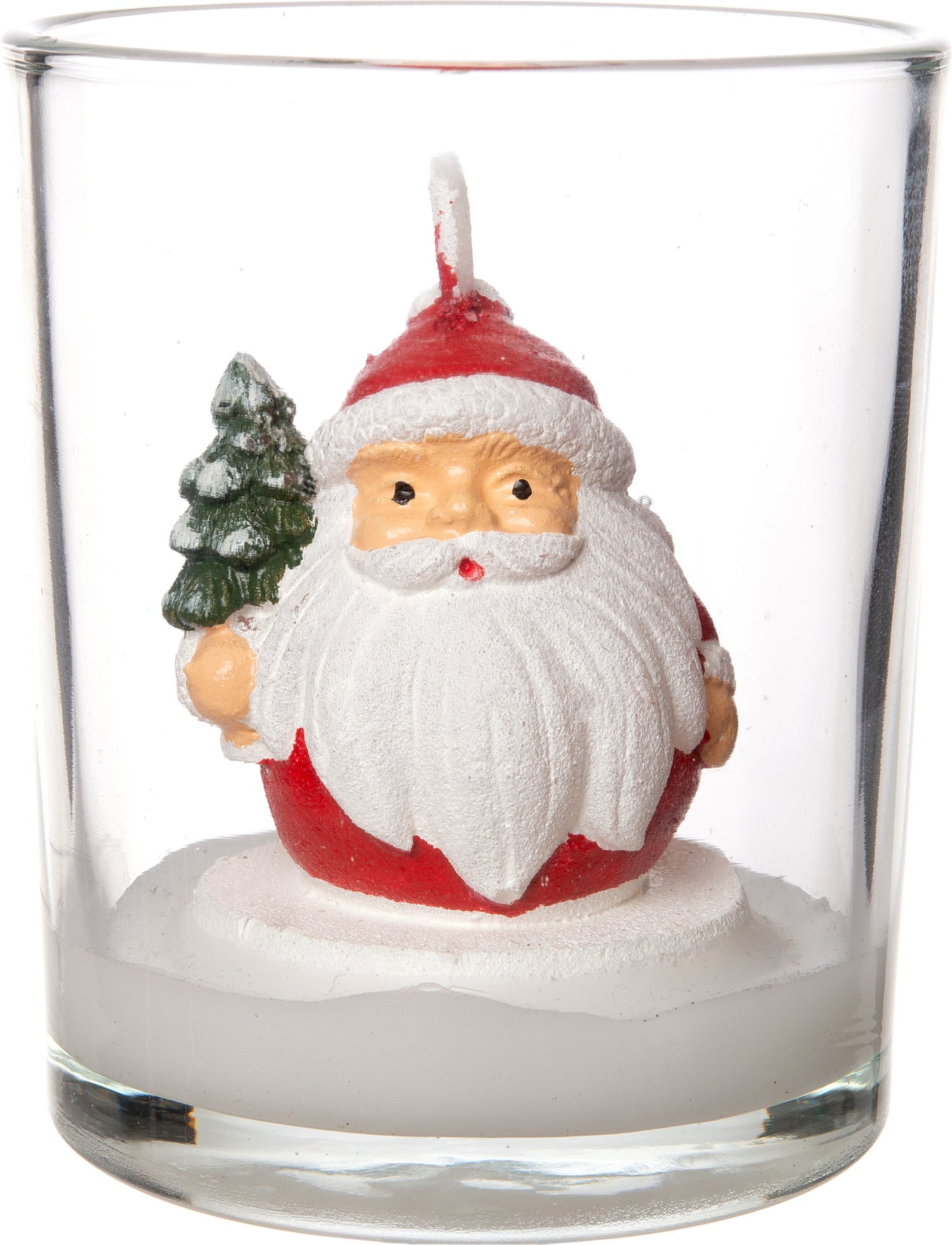 Intratuin kaars in glas kerstman met boom rood D 6,2 H 7,3 cm