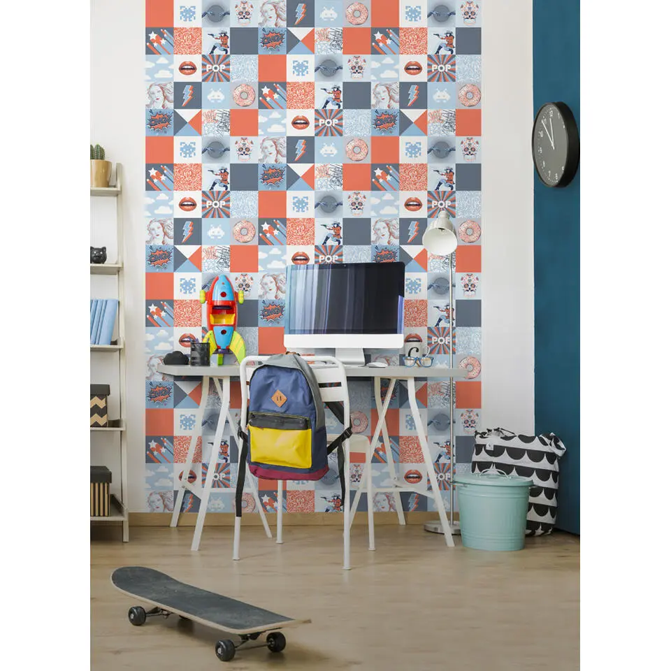 Dutch Wallcoverings behang - My Kingdom Pop Art blauw/oranje - 0.53x10,05m