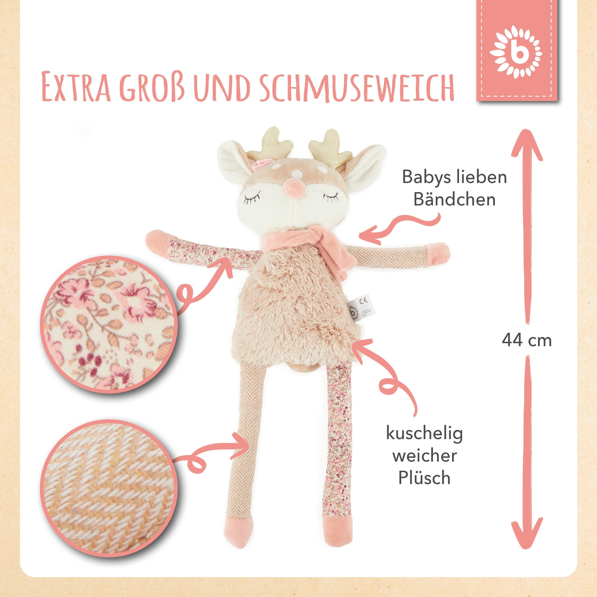 Bieco Kuscheltier Großes Reh - ab Geburt Beige
