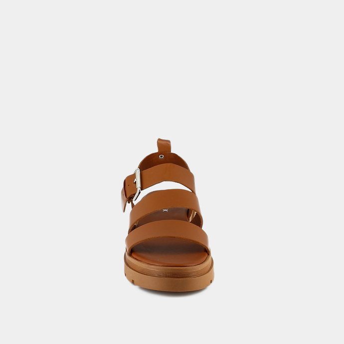 Sandales à plateformes et boucles  en cuir cognac