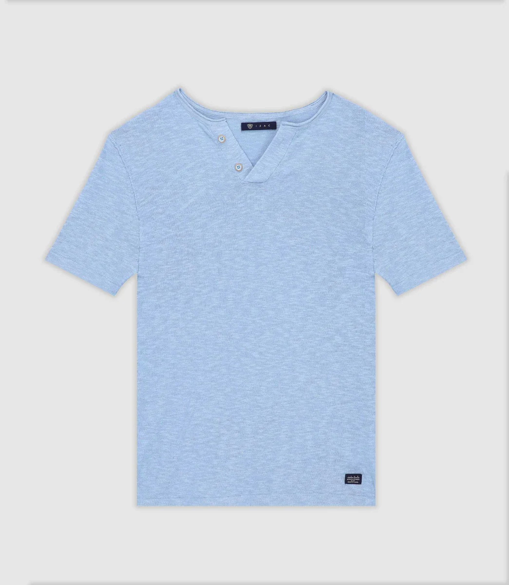 T-shirt col boutonné ciel