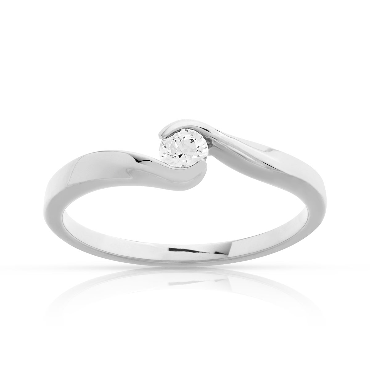 Bague solitaire or 750 blanc diamant synthétique 0.15 carat