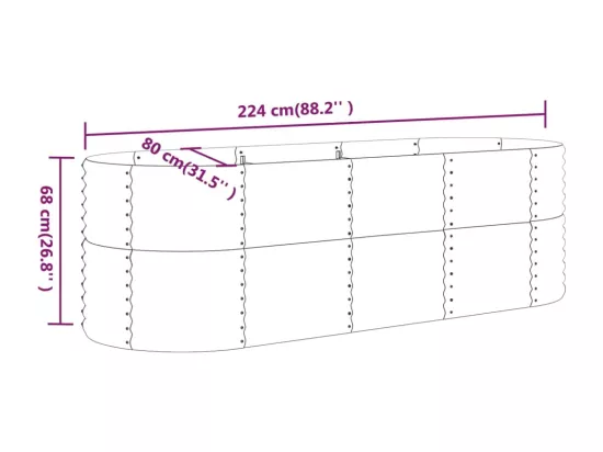 Lit surélevé de jardin Acier enduit de poudre 224x80x68 cm gris