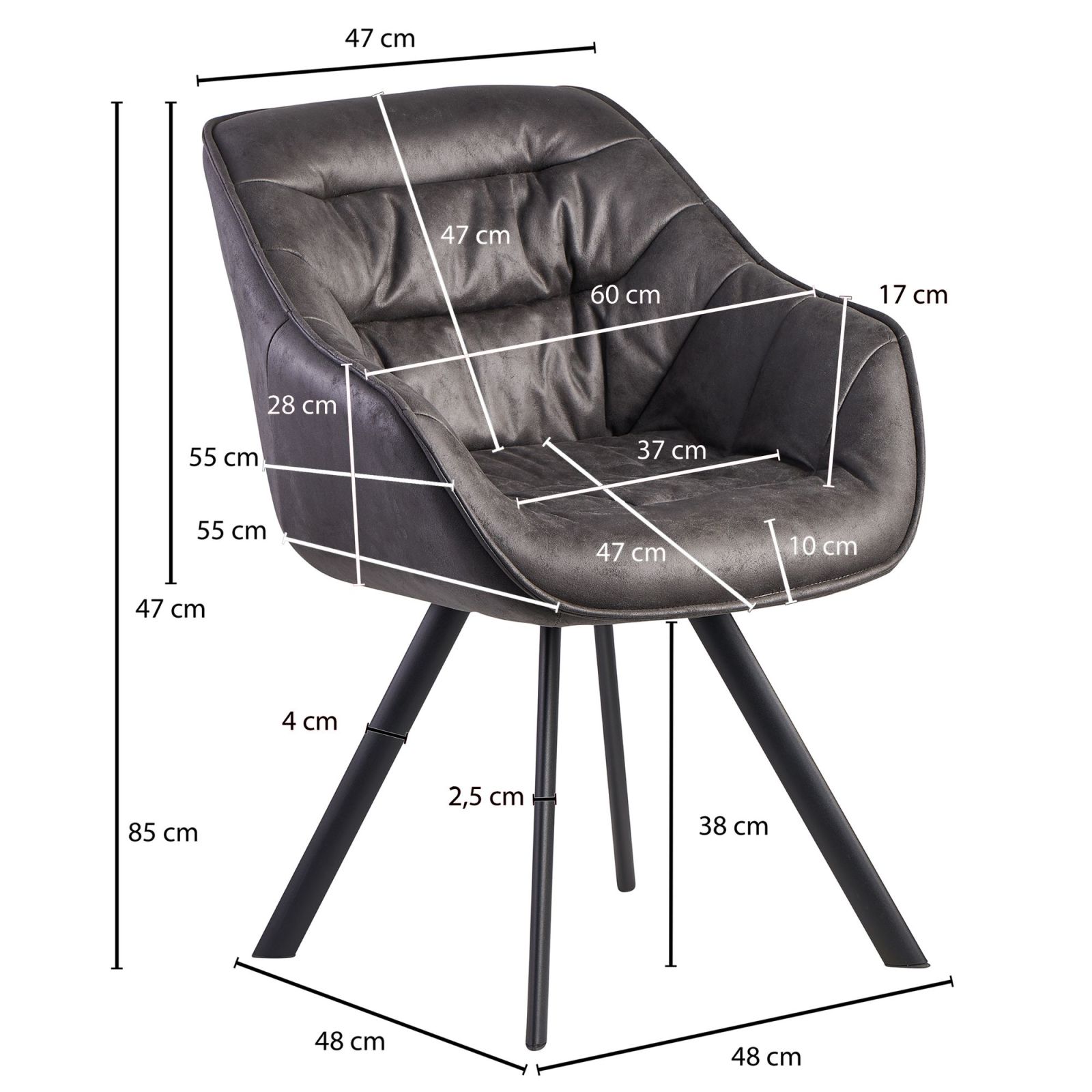 Esszimmerstuhl - grau - Stoff - 60 cm