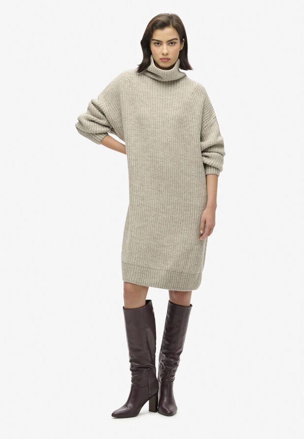 Superdry CHUNKY RIB KNIT JUMPER DRESS Light grey twist