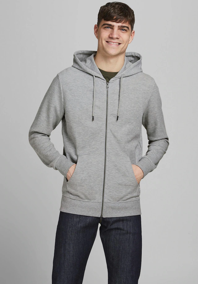 Jack & Jones Kapuzensweatjacke »JJEBASIC Hoodie mit Rippbündchen und angenehmem Tragegefühl«, unifarben, modisch, regular fit, Baumwollmischung, Rundhals
