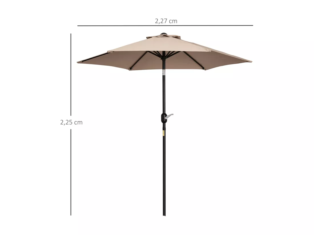 Parasol hexagonal inclinable dim. Ø 2,3 x 2,16H m métal polyester haute densité beige