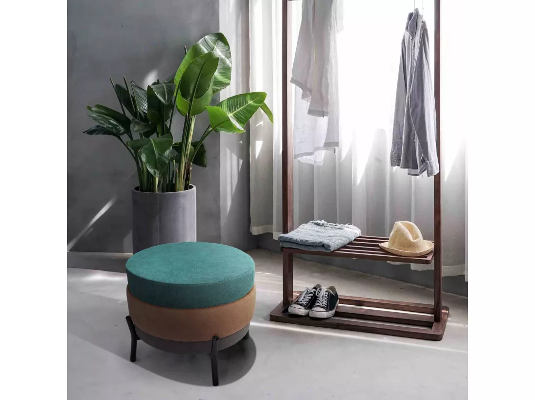 HAMBURG - Pouf rond 3 places en PU/velours/tissu rose