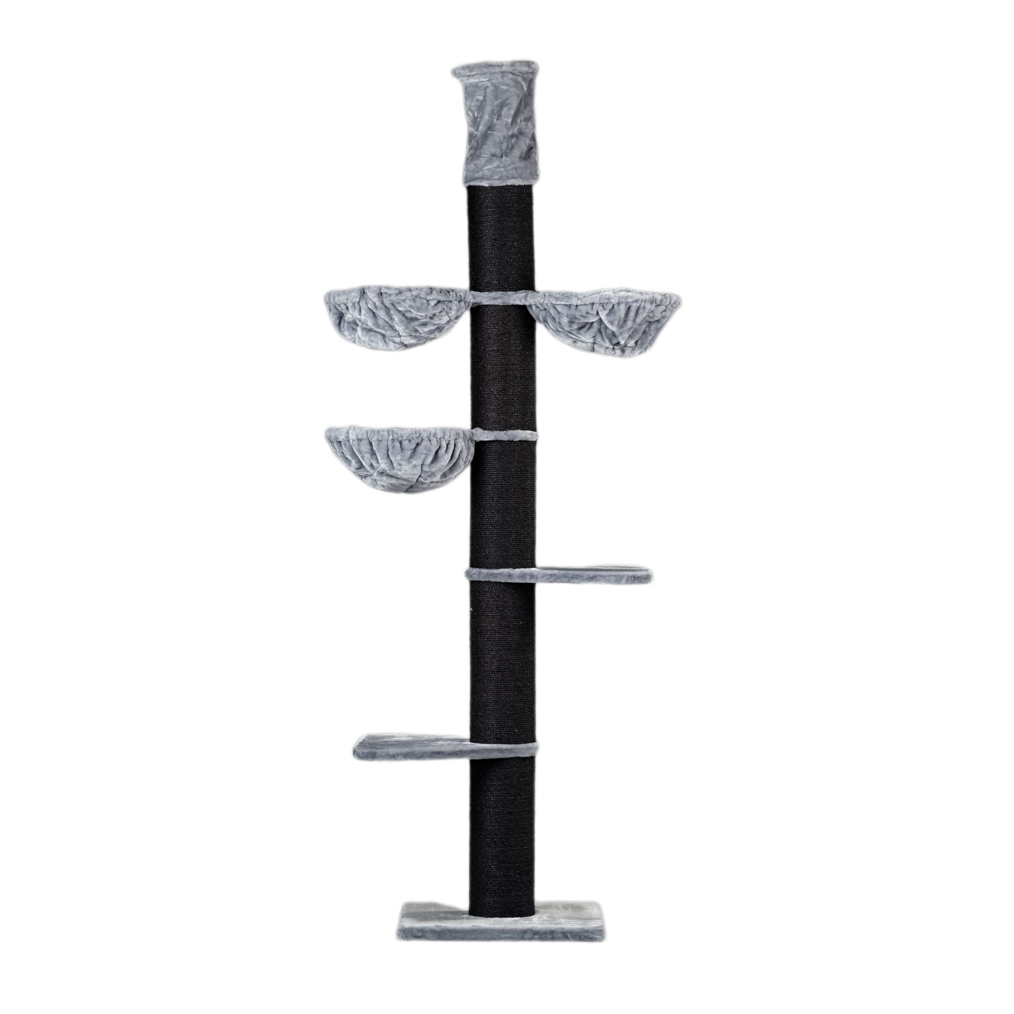 Arranhador para gatos Maine Coon Tower Plus, preto e cinza.