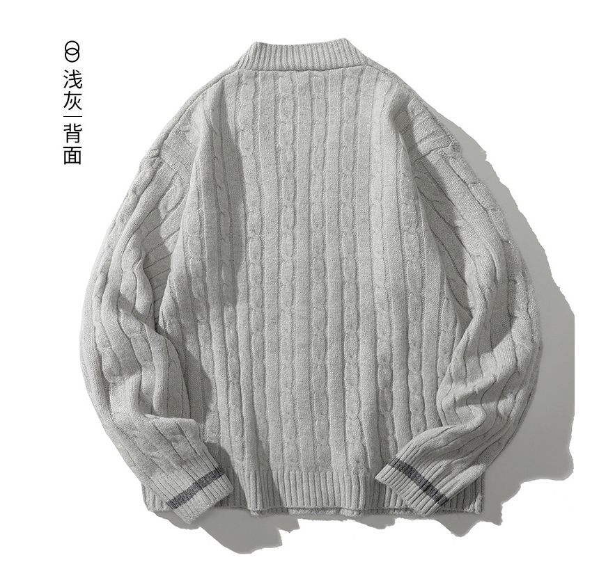 Dandyluxe - V-hals contrasterende kabelgebreide losse cardigan met knoopjes