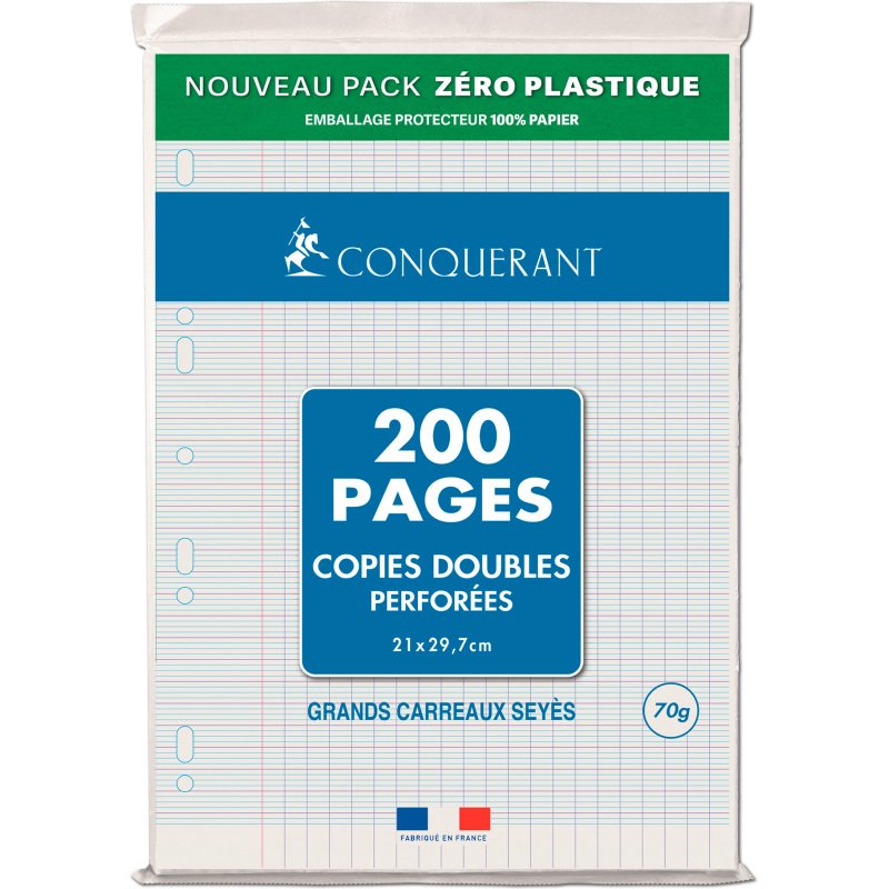 Copies doubles 200 pages seyès 21 x 29,7 cm Conquérant - perforées