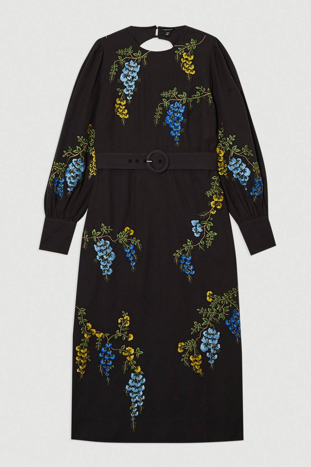 KarenMillen Robe midi tissée en lin-coton brodée de motifs floraux