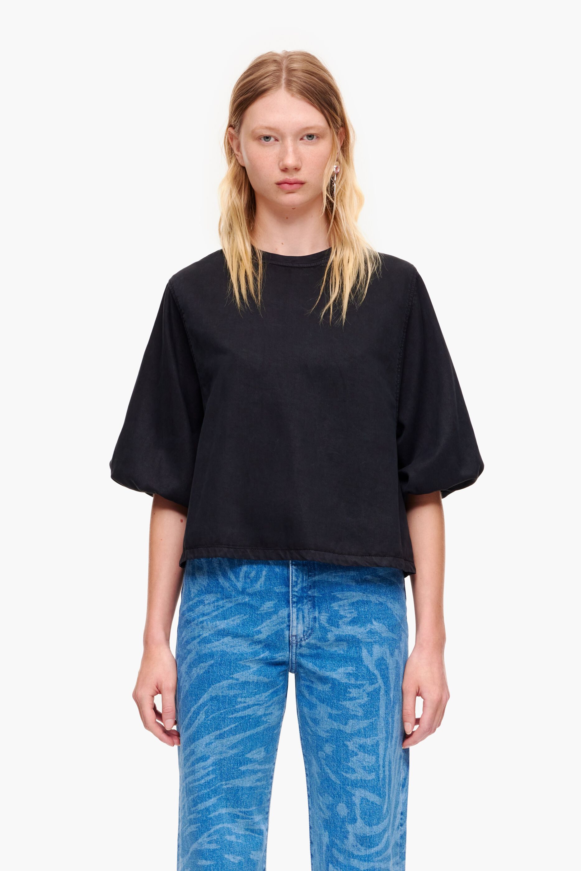 camisa jeans preta lavada