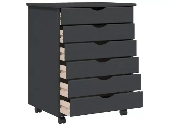 Armoire roulante avec tiroirs MOSS gris bois de pin solide