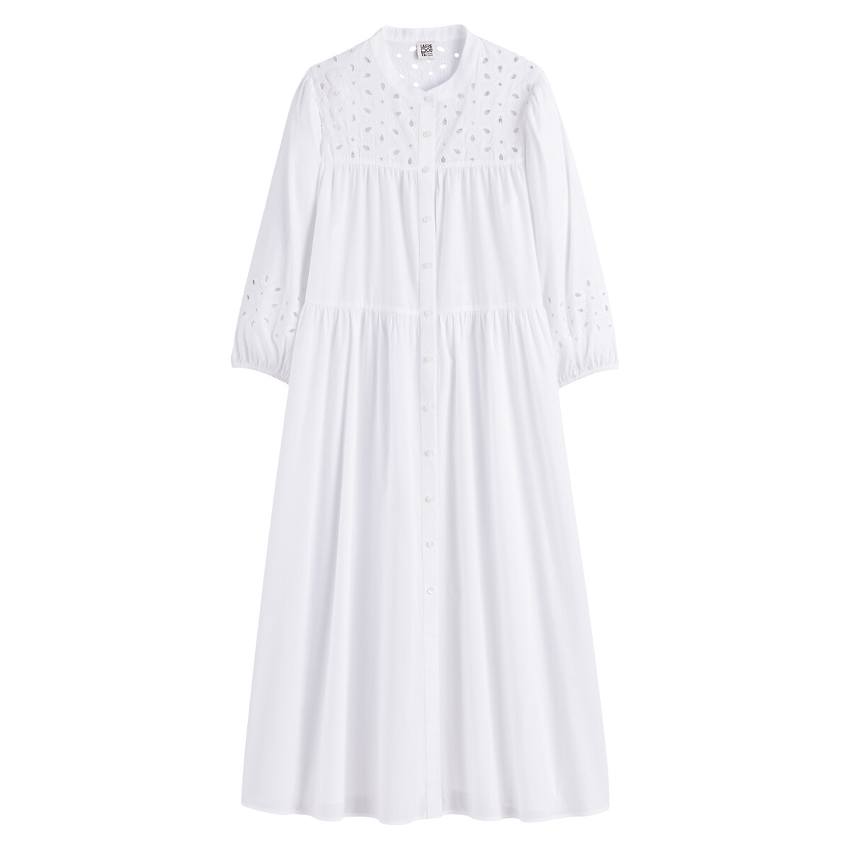 COLEÇÕES LA REDOUTE<br>Vestido longo amplo e evasê com bordados