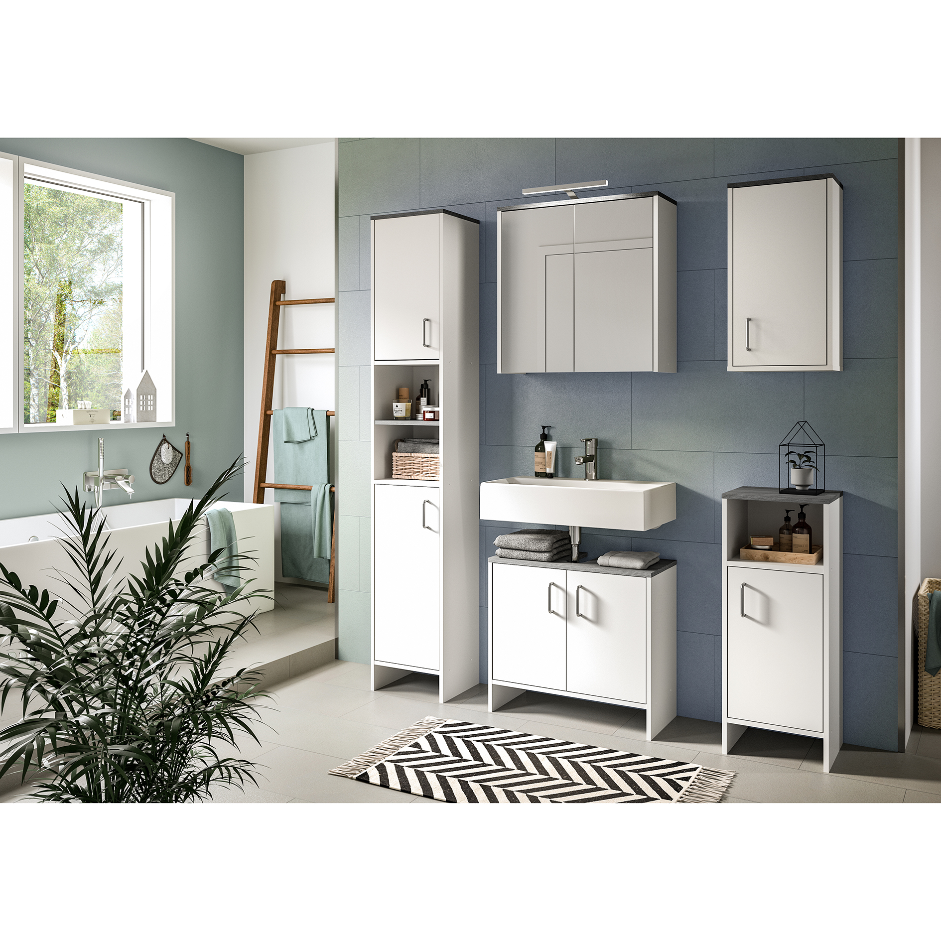 Highboard LOS ANGELES - weiß-Rauchsilber - 33 cm breit