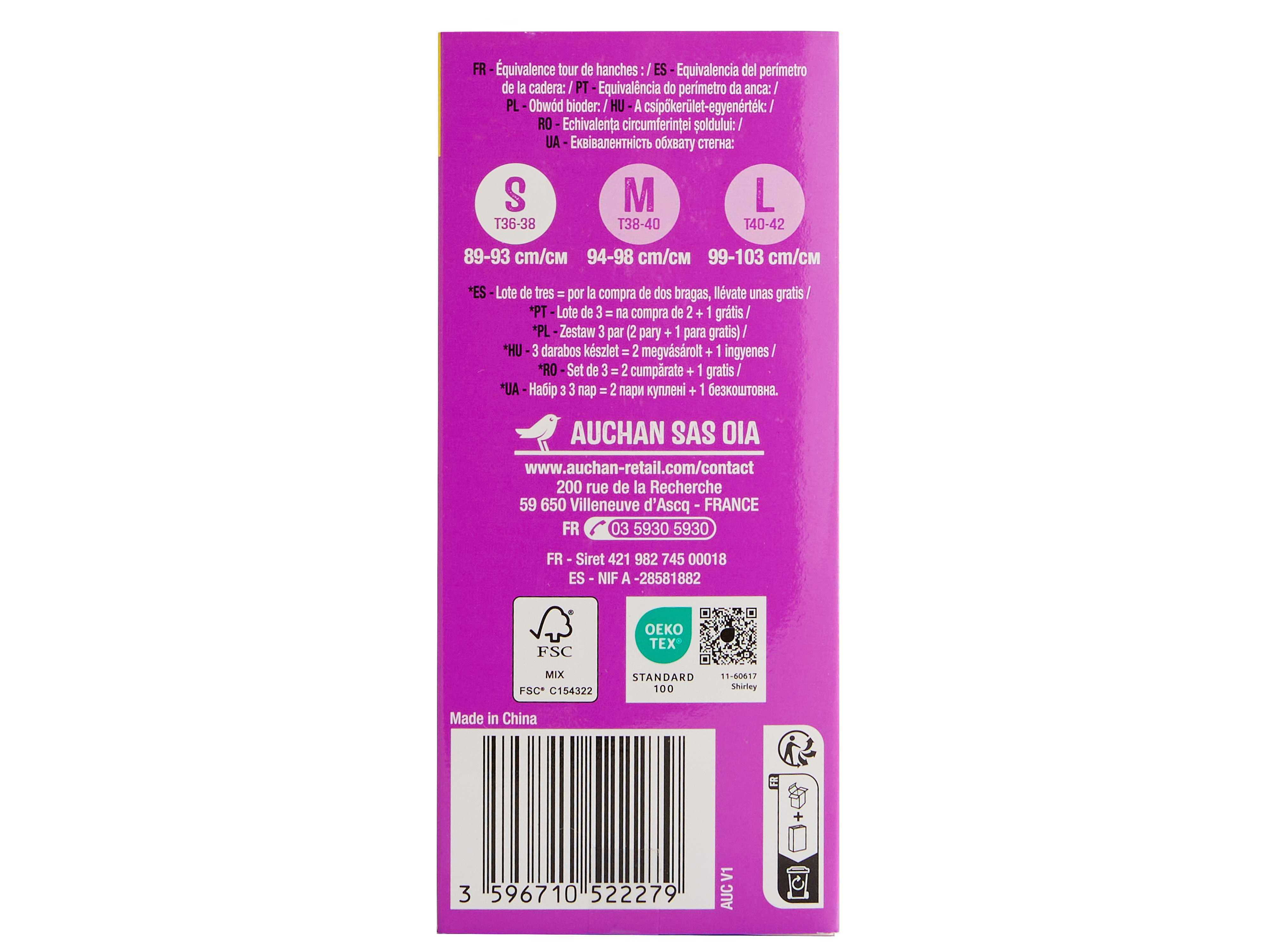 CUECAS MENSTRUAIS AUCHAN PRETO FLUXO MODERADO S 3UN
