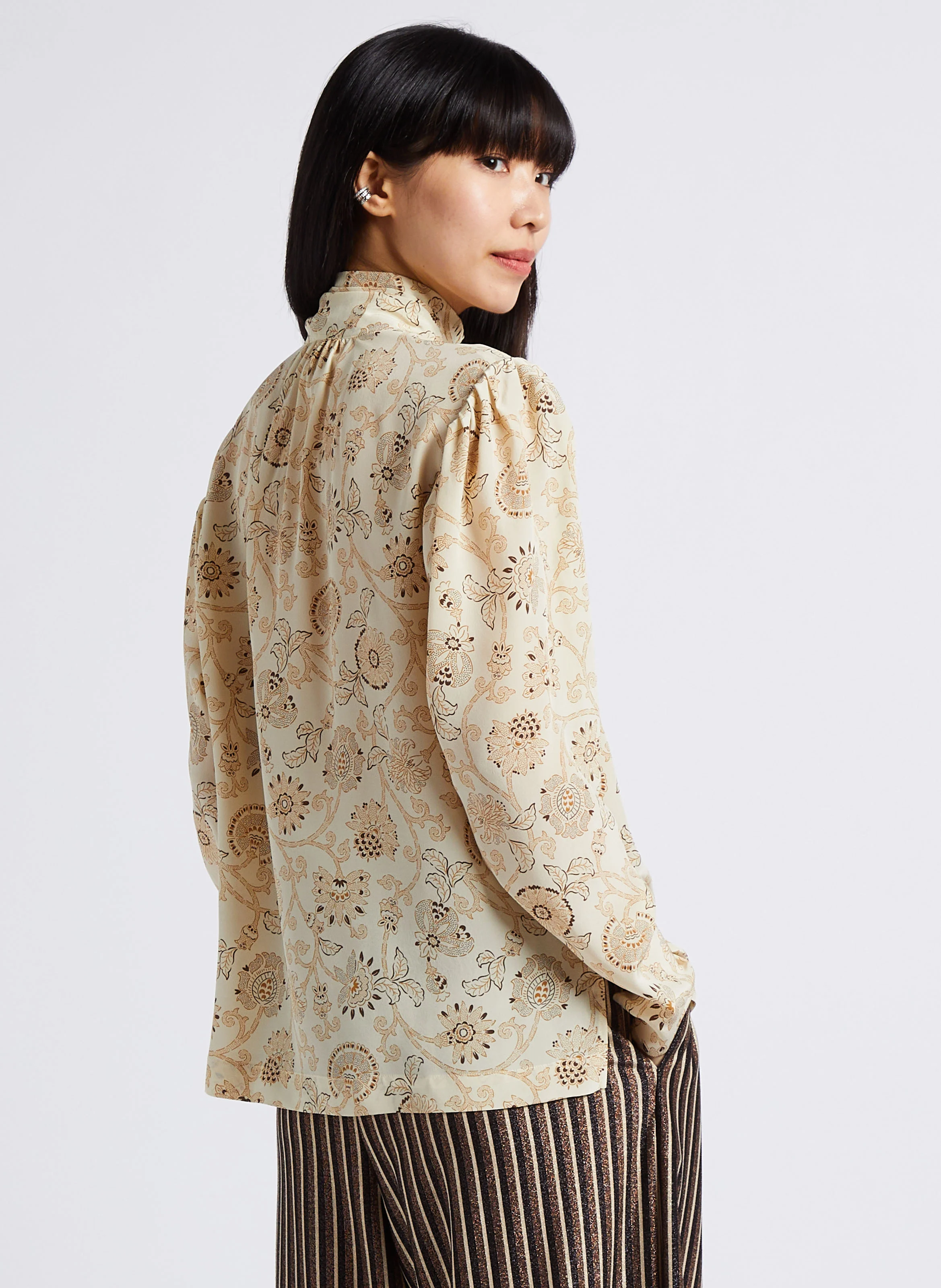 NAGISO - Blouse droite imprimée en soie | Beige