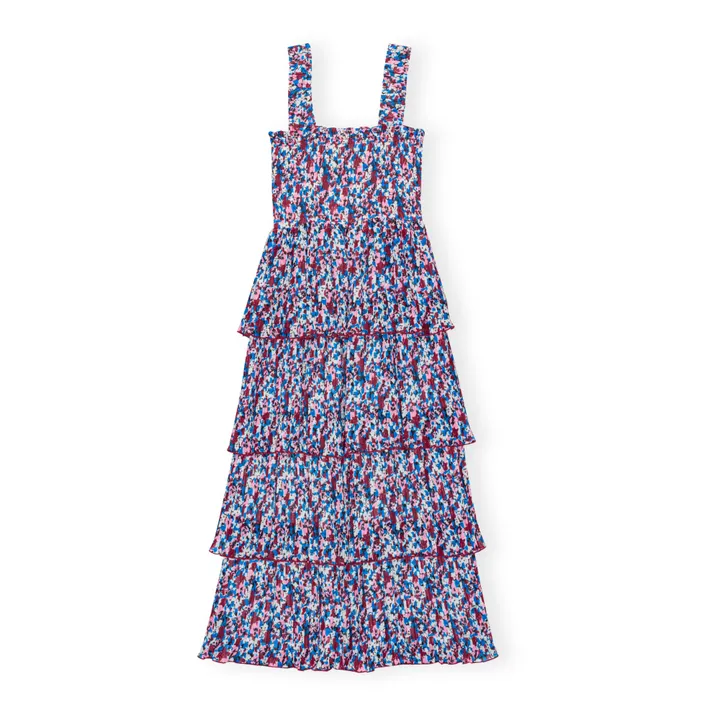 Ganni Robe Sans Manches Smockée Georgette Imprimée Fibres Recyclées | Bleu