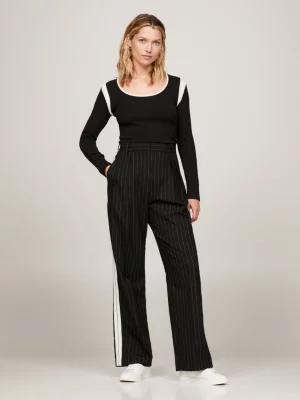 Blusa de manga comprida com decote redondo e blocos de cor