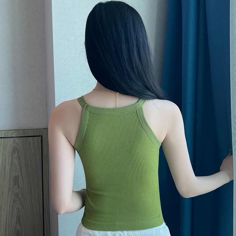 Faiar - Haltertop met geribbelde vulling en effen hals