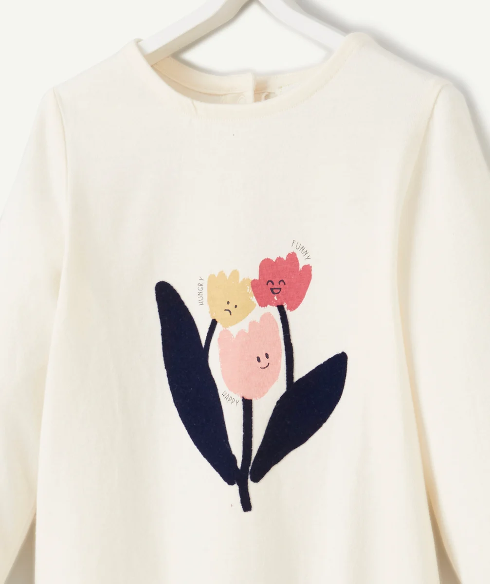 T-SHIRT BÉBÉ FILLE EN COTON BIO ÉCRU AVEC FLEURS