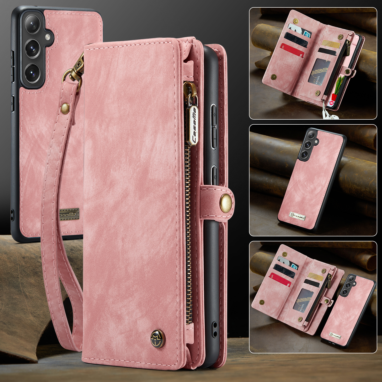 Samsung Galaxy S24 FE 2in1 Leder Tasche   Magnet Hardcase Karten Etui - Rosa