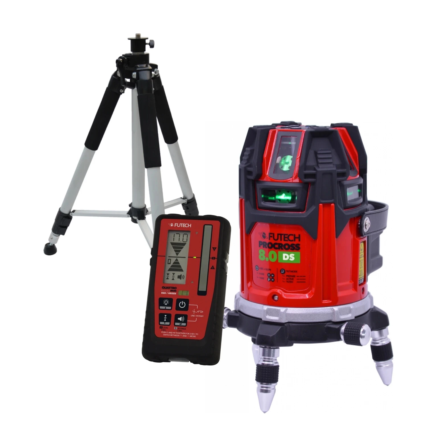 FUTECH Procross 8.0 DS Kruislijnlaser set incl. statief en ontvanger in koffer – groen – 2x200m