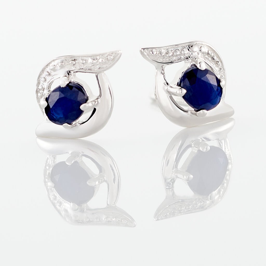 Boucles D'oreilles Puces Lydia Or Blanc Saphir