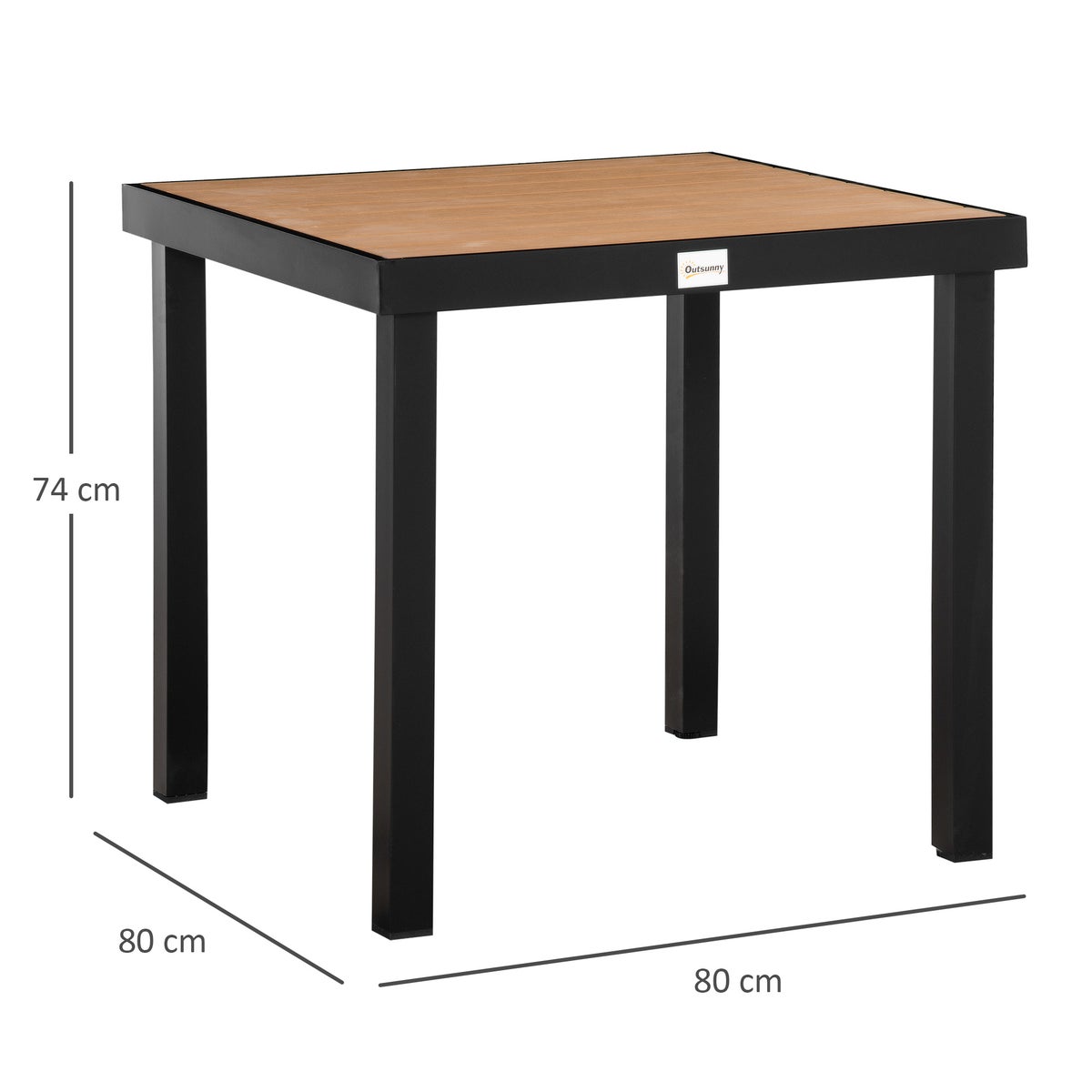 Outsunny tuintafel voor 4 personen, eettafel, 78 x 78 x 74 cm, kunststof, naturel+zwart