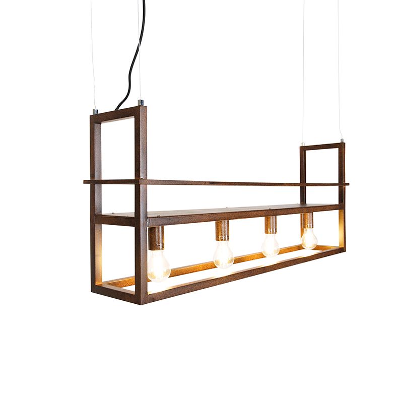 Industriële hanglamp roestbruin met rek 4-lichts - Cage Rack
