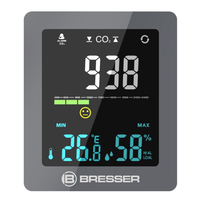 BRESSER CO2-Luftqualitätsmonitor Smile mit CO2-Ampel Farbe: grau