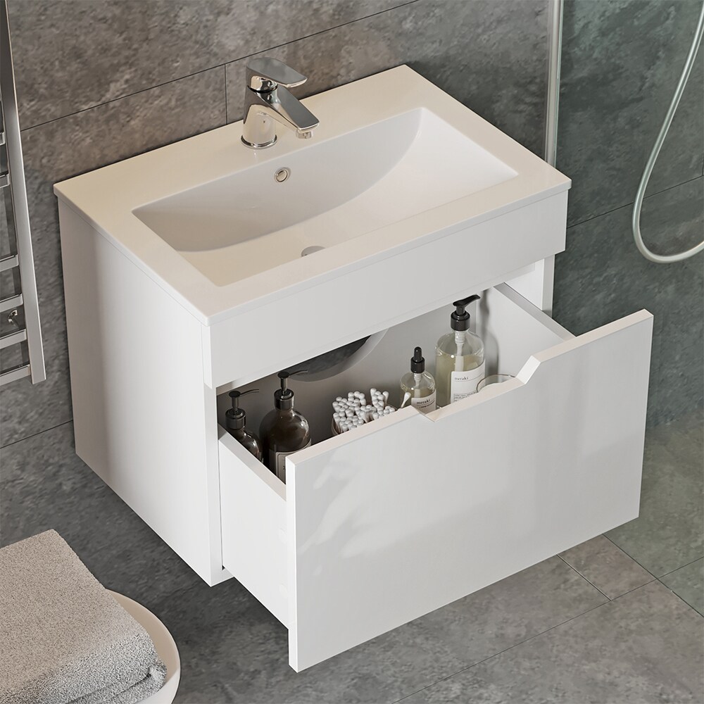 Vicco Waschbecken mit Unterschrank Stefania 60 cm breit, Waschtisch hängend Weiß