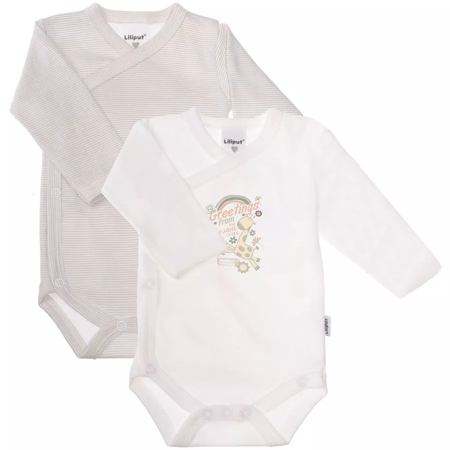Liliput Langarm-Wickelbody 2er-Pack Greetings weiß